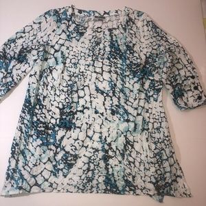 JM Collection Plus Sz 1X Aqua Teal Black White Top